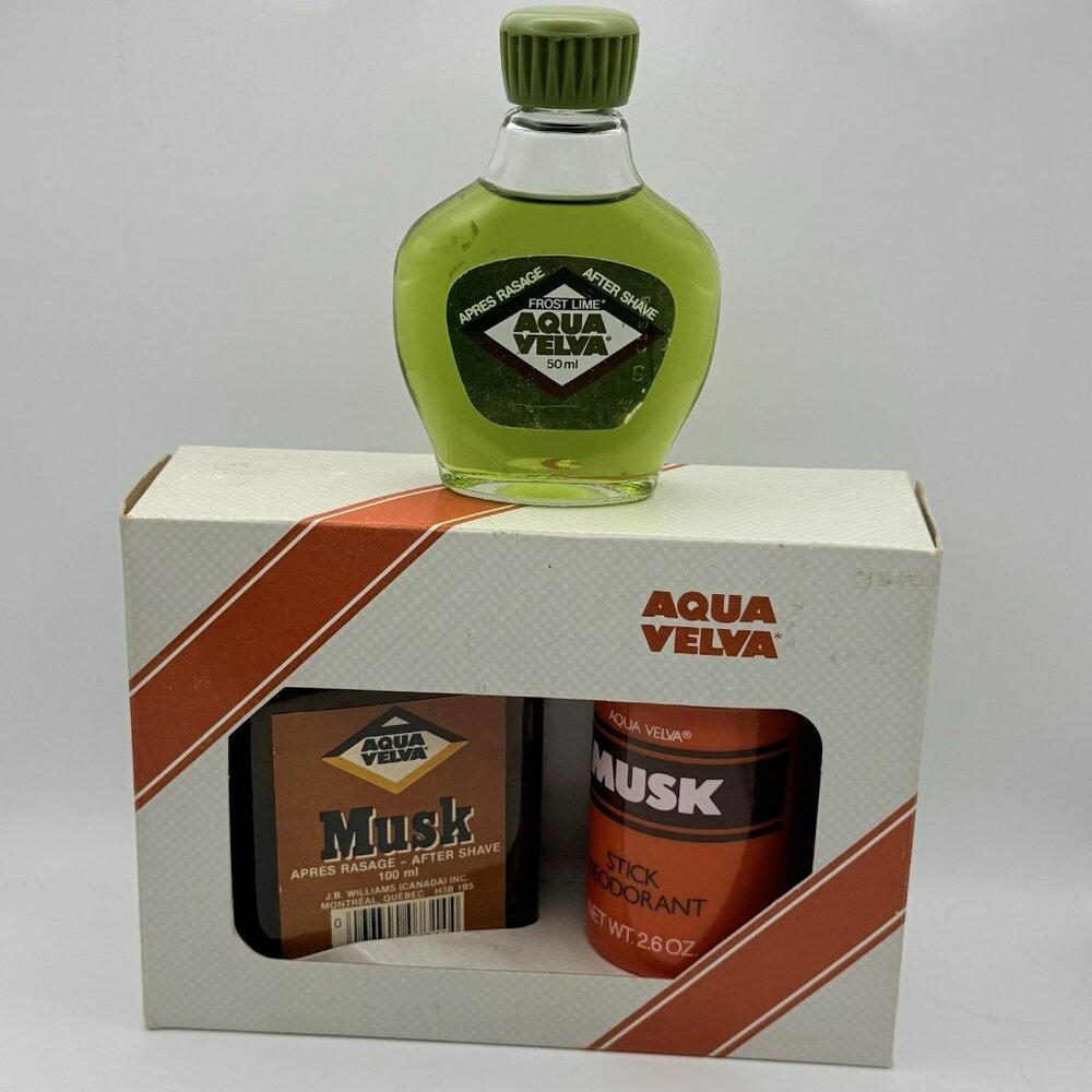 Vintage Aqua Velva After Shave Frost Lime and Musk & Deodorant New Glass Bottle